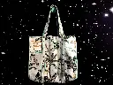 Tote Bag - Big organic cotton - White with birds and trees and reverse side stripes