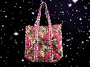 Tote Bag - Big organic cotton - Pink with cats, monkeys and trees and reverse side flower pattern