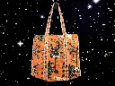 Tote Bag - Big organic cotton - Orange with zebras, cats, trees and reverse side stripes