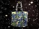 Tote Bag - Big organic cotton - Blue with zebras, cats, trees and reverse side stripes