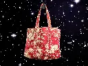 Tote Bag - Small organic cotton - Red floral and reverse side pocket and pink orange pintex