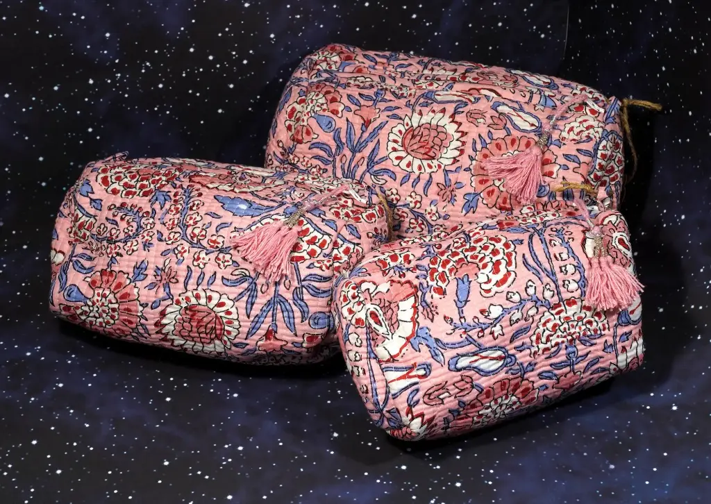 Organic cotton cosmetic pouches - Set of 3 - pink