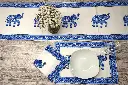 3 blue elephants block printed on organic cotton dining set