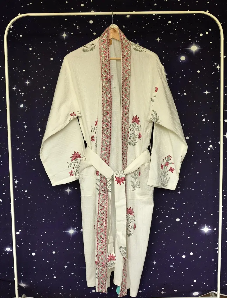 Bathrobe - White Red Floral