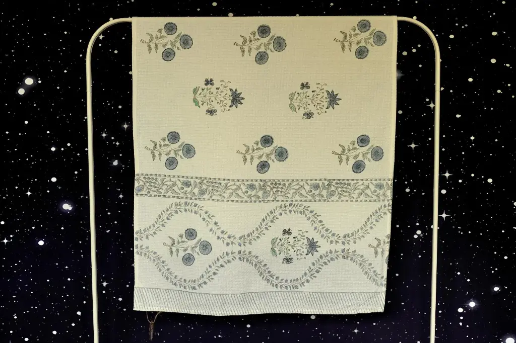 Beach Towel - White Blue Tropical Flowers 75x150