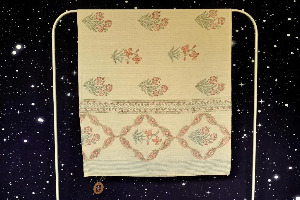 Beach Towel - Off-White Orange Grey Tropical Flowers 75x150