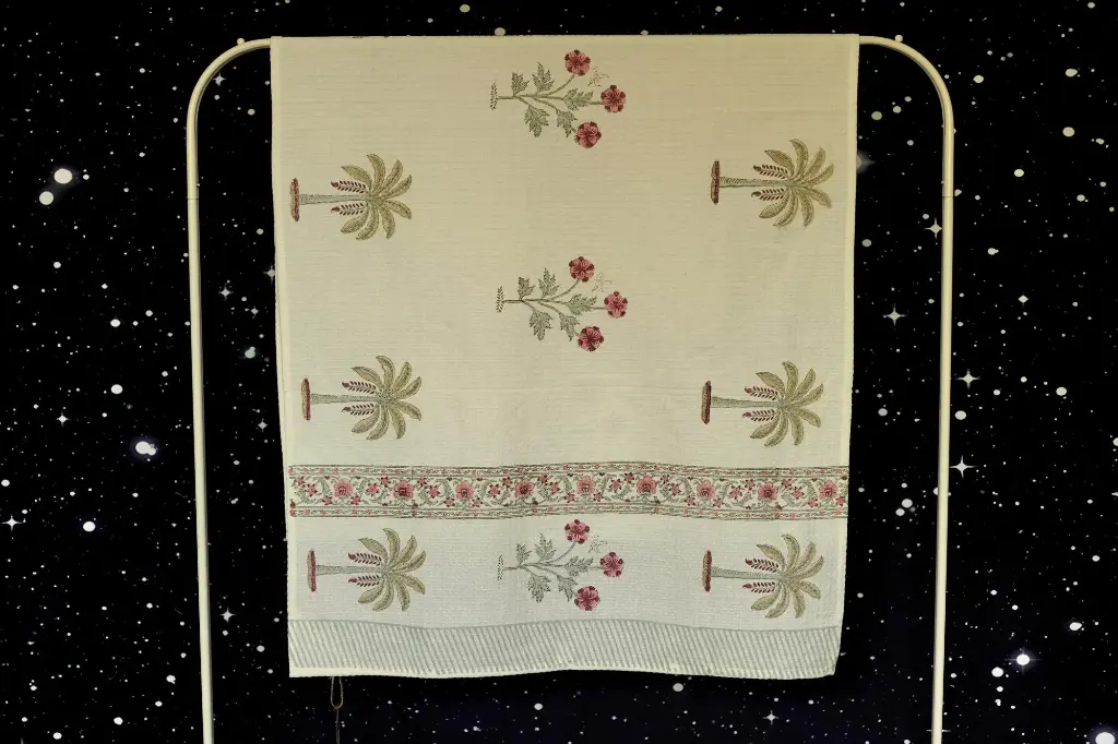 Beach Towel - White Palm Tree Red Tropical Flowers 75x150