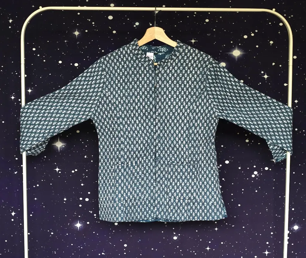Jacket - Blue reversible with block print reversible - size M