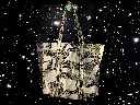 Tote Bag - Big organic cotton - White with light brown cats and reverse side stripes