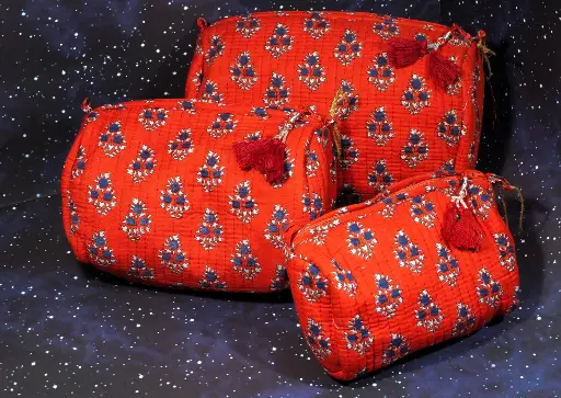 Organic cotton cosmetic pouches - Set of 3 - red
