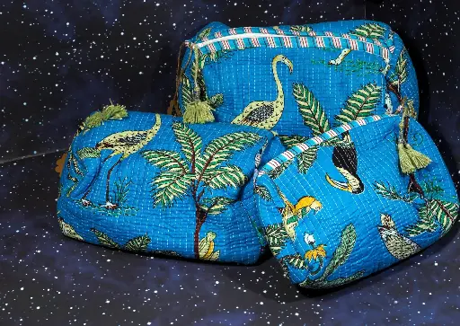Organic cotton cosmetic pouches - Set of 3 - blue