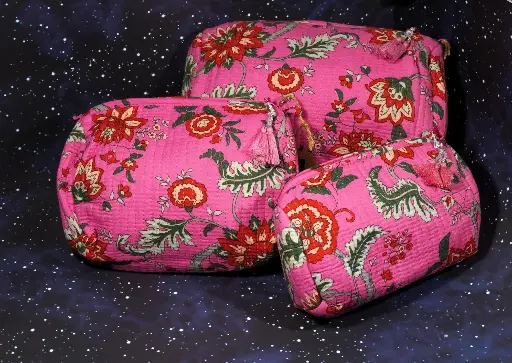 Organic cotton cosmetic pouches - Set of 3 - pink