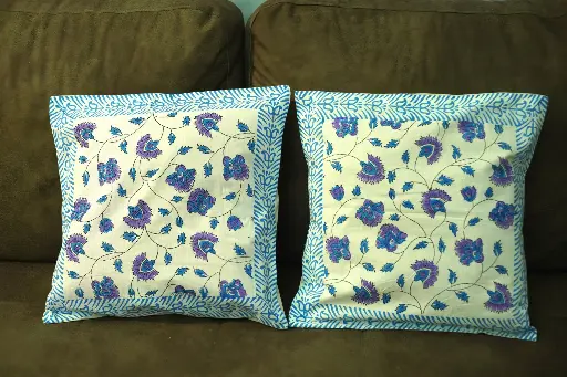 Cushion Cover - White Purple Blue Flowers 40x40