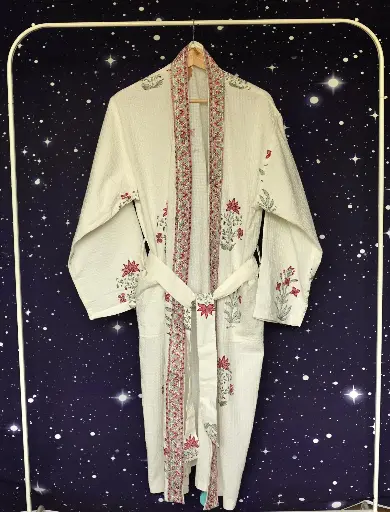 Bathrobe - White Red Floral