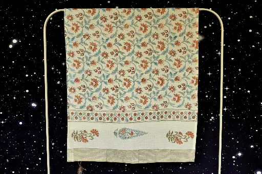 Beach Towel - White Orange Blue Flower