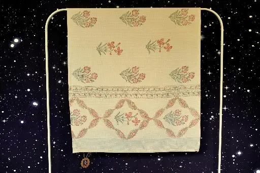 Beach Towel - Off-White Orange Grey Tropical Flowers 75x150