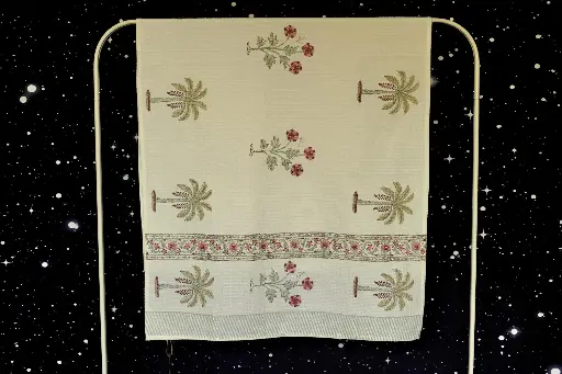 Beach Towel - White Palm Tree Red Tropical Flowers 75x150
