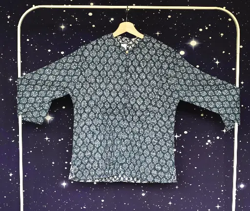 Jacket - Blue white block print reversible - size M