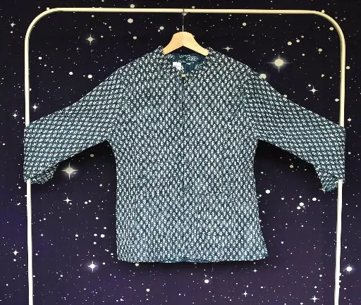 Jacket - Blue reversible with block print - size M